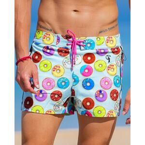 NWT Tucann Men's Donut Blue Lined Swim Shorts - 3" Size Medium